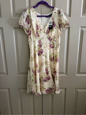 Ralph Lauren Cream Mini Dress with Purple Floral Print